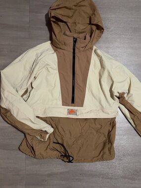 Nike Colorblock Hooded Windbreaker in Cream and Brown